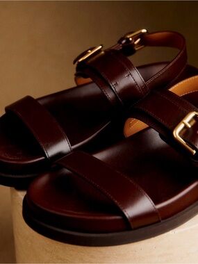 NWT Sézane Low Emma Sandals in Choco Glacé